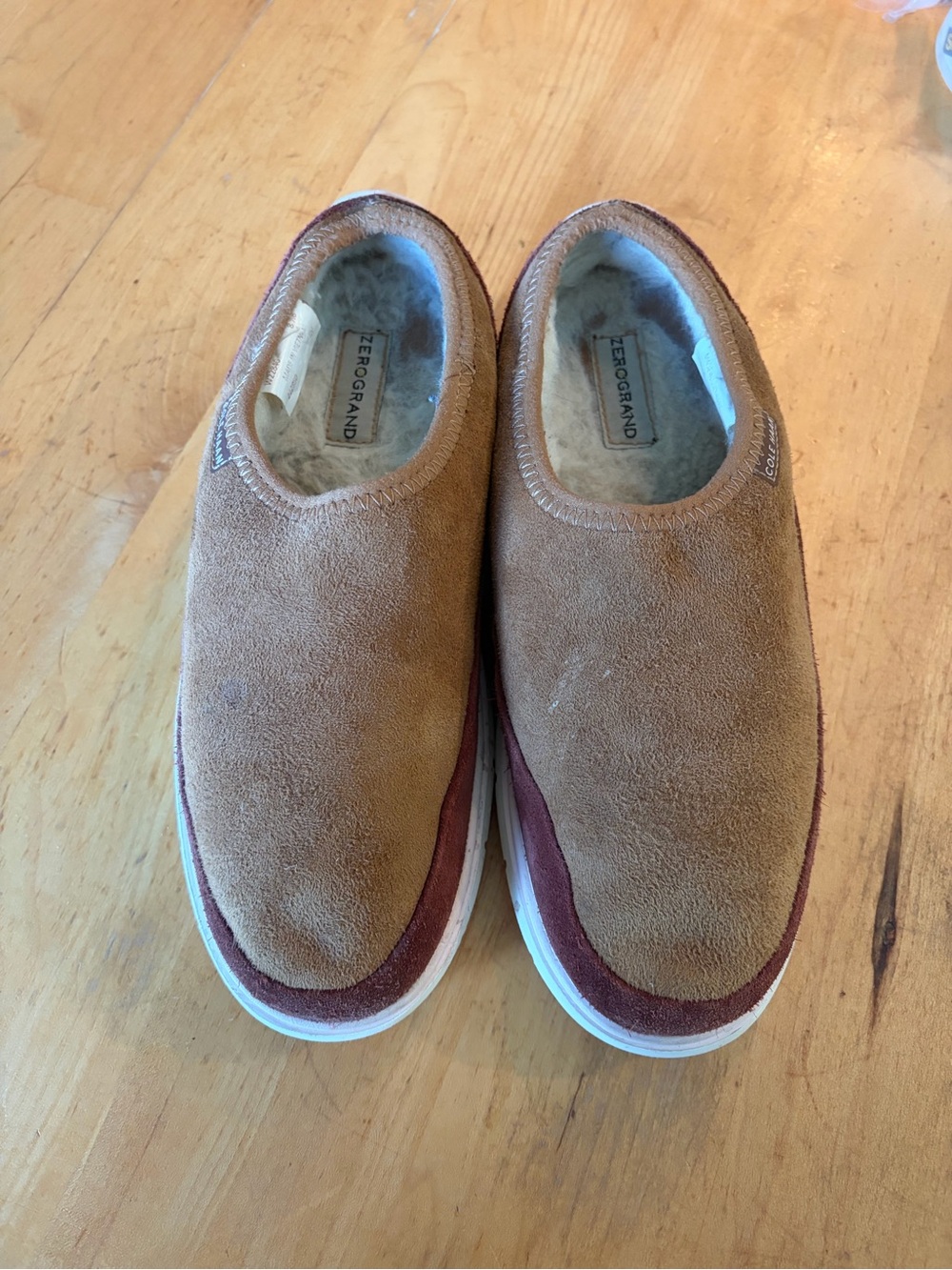Cole Haan Men’s Slip-On Suede Loafers/slippers Brown w/Burgundy Trim size 8.5B